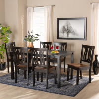 Baxton Studio Zamira-Dark Brown/Walnut-7PC Dining Set Zamira Modern and Contemporary Transitional Two-Tone Dark Brown and Walnut Brown Finished Wood 7-Piece Dining Set